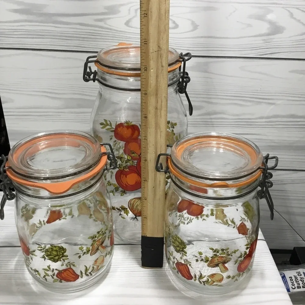 VTG Corning Ware Spice of Life LOT 3 Matching Glass Canister Jars MCM